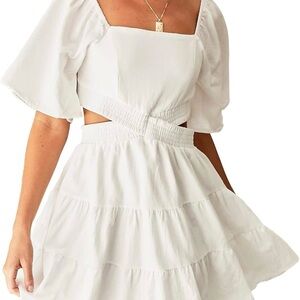 White Cut Out Ruffled Mini Sundress